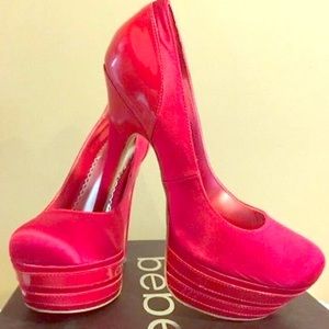❌SOLD ON EBAY BEBE Rielle Satin Platform Red Shoes